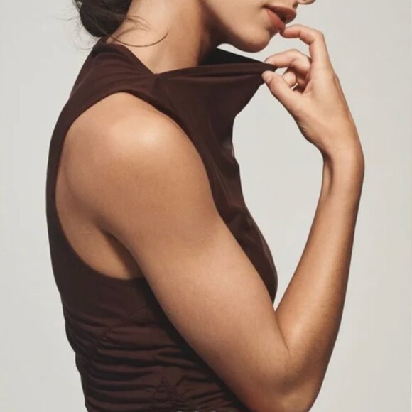 NEW WITH TAGS By Anthropologie Ruched Mock Neck Knit Dress size XL brown - Picture 4 of 7